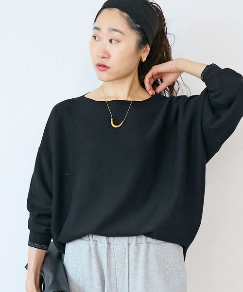 le.coeur blanc(ルクールブラン)の「《手洗い可能》ミラノリブラメ入り裾ラウンドニット(ニット/セーター・レディース・ブラウン/ラベンダー/ライトグレー/グリーン/アイボリー/ブラック/イエロー・38)」の3枚目の写真