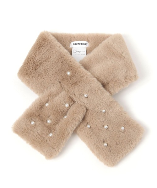 FOUND GOOD（ファウンドグッド）の「パールツキFファーマフラー（マフラー・レディース・ベージュ/ブラック・FREE）」の3枚目の写真