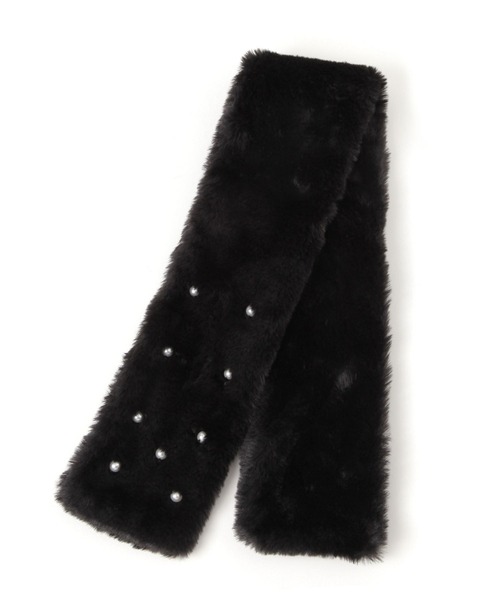 FOUND GOOD（ファウンドグッド）の「パールツキFファーマフラー（マフラー・レディース・ベージュ/ブラック・FREE）」の4枚目の写真