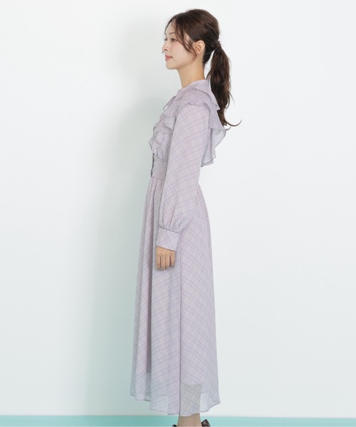 JILL by JILL STUART(ジルバイジルスチュアート)の「◇ベロア配色チェックラッフルワンピース(ワンピース・レディース・パープル系その他/グレー系その他/グリーン系その他・FREE)」の6枚目の写真