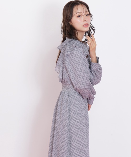 JILL by JILL STUART(ジルバイジルスチュアート)の「◇ベロア配色チェックラッフルワンピース(ワンピース・レディース・パープル系その他/グレー系その他/グリーン系その他・FREE)」の14枚目の写真