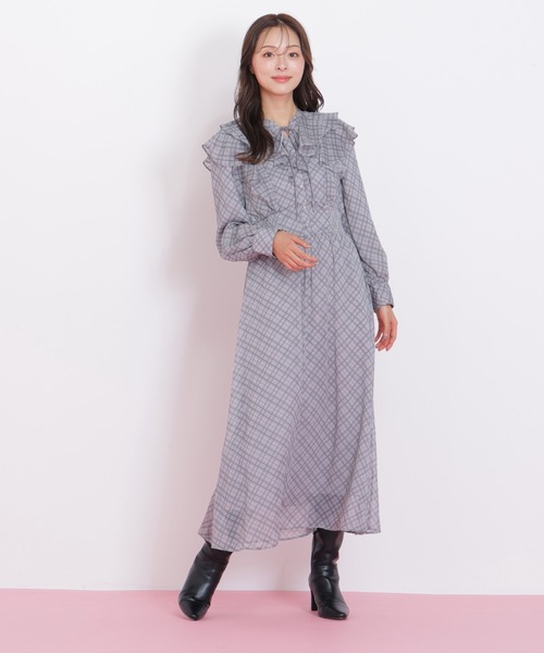 JILL by JILL STUART(ジルバイジルスチュアート)の「◇ベロア配色チェックラッフルワンピース(ワンピース・レディース・パープル系その他/グレー系その他/グリーン系その他・FREE)」の8枚目の写真