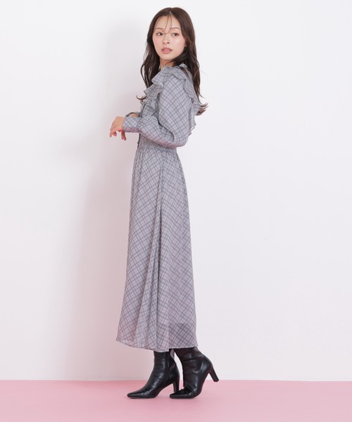 JILL by JILL STUART(ジルバイジルスチュアート)の「◇ベロア配色チェックラッフルワンピース(ワンピース・レディース・パープル系その他/グレー系その他/グリーン系その他・FREE)」の9枚目の写真