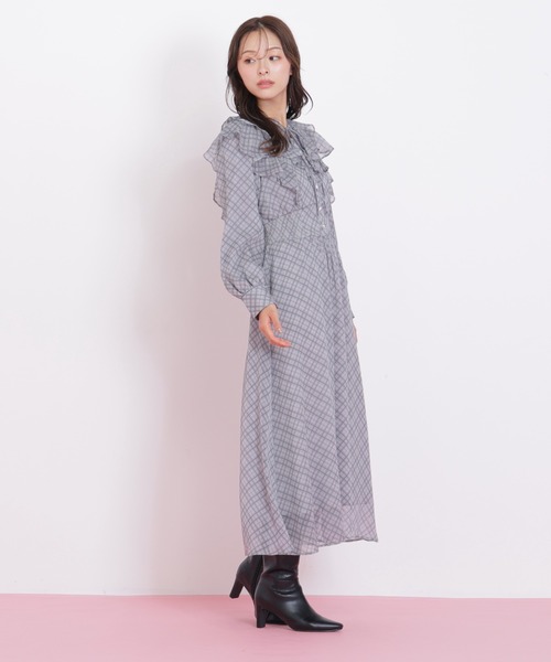 JILL by JILL STUART(ジルバイジルスチュアート)の「◇ベロア配色チェックラッフルワンピース(ワンピース・レディース・パープル系その他/グレー系その他/グリーン系その他・FREE)」の11枚目の写真
