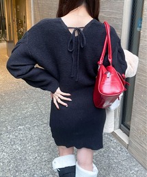 Mejoul（メジュール）の「ボリュームスリーブバックリボンニットタイトミニワンピース（ワンピース）」