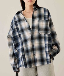 nAvy オンブレチェック切り替えネルシャツ