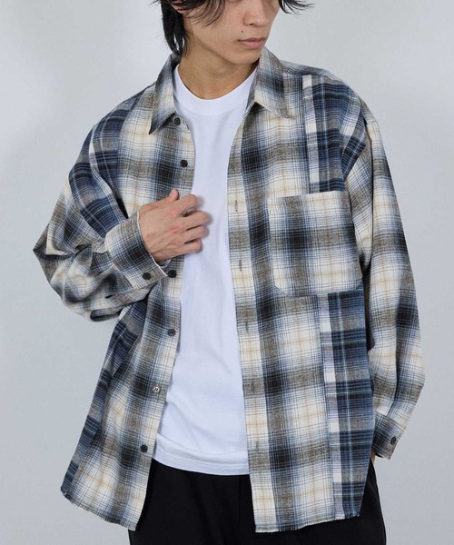 NAVY(ネイビー)の「nAvy オンブレチェック切り替えネルシャツ(シャツ/ブラウス・メンズ・ブルー/ブラック/ブラウン・M/S/XL/L)」の7枚目の写真