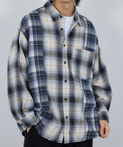 NAVY(ネイビー)の「nAvy オンブレチェック切り替えネルシャツ(シャツ/ブラウス・メンズ・ブルー/ブラック/ブラウン・M/S/XL/L)」の5枚目の写真