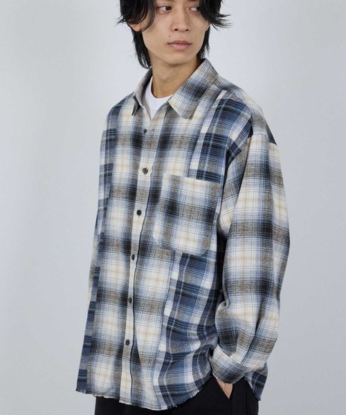 NAVY(ネイビー)の「nAvy オンブレチェック切り替えネルシャツ(シャツ/ブラウス・メンズ・ブルー/ブラック/ブラウン・M/S/XL/L)」の6枚目の写真