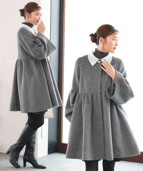 レース襟 付き ウールコート ｜ アウター / コート / ロングコート