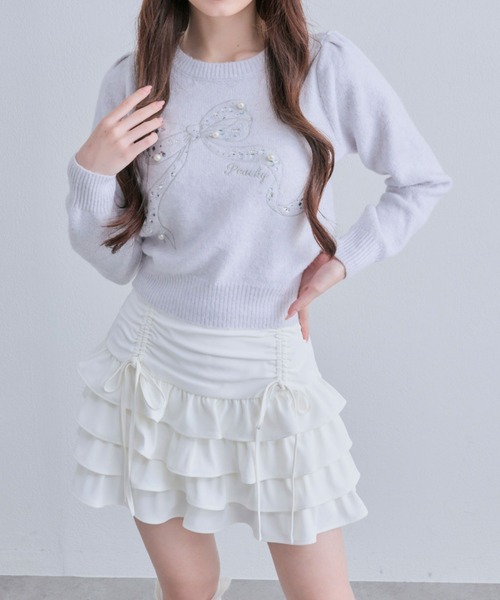 OLIVE des OLIVE（オリーブデオリーブ）の「ウエストドロストティアードスカート（スカート・レディース・アイボリー/レオパード/オフホワイト・FREE）」の2枚目の写真