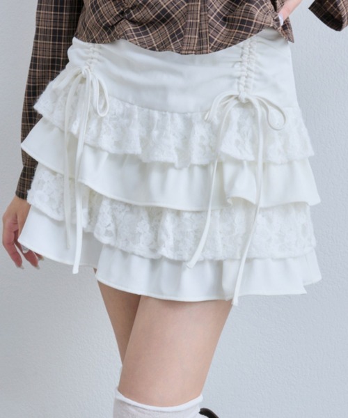 OLIVE des OLIVE（オリーブデオリーブ）の「ウエストドロストティアードスカート（スカート・レディース・アイボリー/レオパード/オフホワイト・FREE）」の3枚目の写真