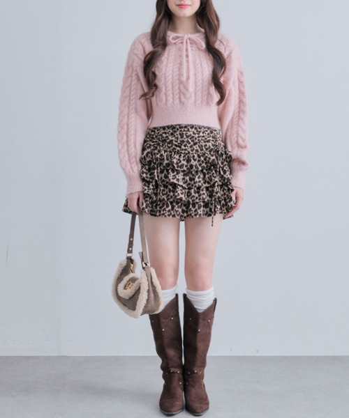 OLIVE des OLIVE（オリーブデオリーブ）の「ウエストドロストティアードスカート（スカート・レディース・アイボリー/レオパード/オフホワイト・FREE）」の5枚目の写真