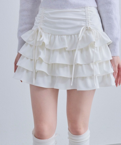 OLIVE des OLIVE（オリーブデオリーブ）の「ウエストドロストティアードスカート（スカート・レディース・アイボリー/レオパード/オフホワイト・FREE）」の9枚目の写真