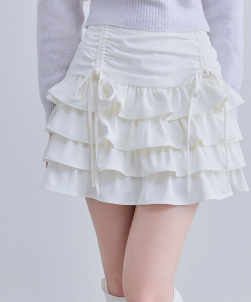 OLIVE des OLIVE（オリーブデオリーブ）の「ウエストドロストティアードスカート（スカート・レディース・アイボリー/レオパード/オフホワイト・FREE）」の10枚目の写真