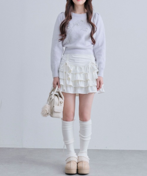 OLIVE des OLIVE（オリーブデオリーブ）の「ウエストドロストティアードスカート（スカート・レディース・アイボリー/レオパード/オフホワイト・FREE）」の13枚目の写真