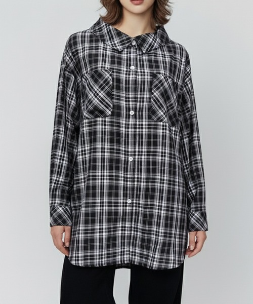 DURAS(デュラス)の「オフショルマルチチェックシャツ(シャツ/ブラウス・レディース・ブラウン/ネイビー/ブラック・FREE)」の8枚目の写真