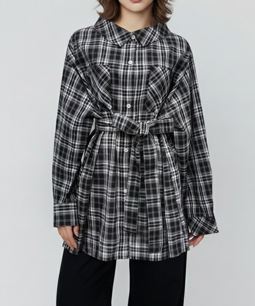 DURAS(デュラス)の「オフショルマルチチェックシャツ(シャツ/ブラウス・レディース・ブラウン/ネイビー/ブラック・FREE)」の9枚目の写真