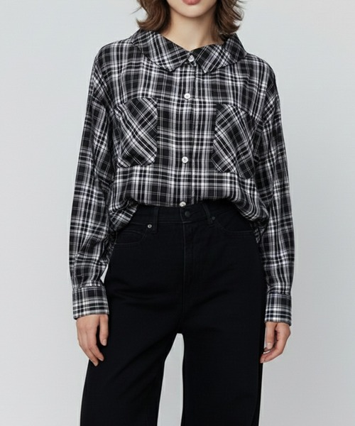 DURAS(デュラス)の「オフショルマルチチェックシャツ(シャツ/ブラウス・レディース・ブラウン/ネイビー/ブラック・FREE)」の10枚目の写真