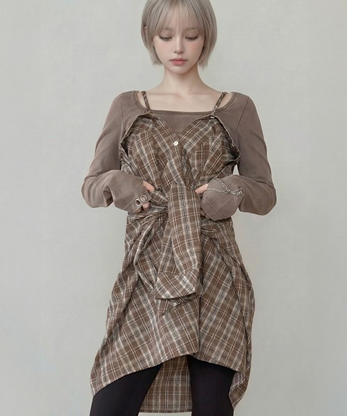 DURAS(デュラス)の「オフショルマルチチェックシャツ(シャツ/ブラウス・レディース・ブラウン/ネイビー/ブラック・FREE)」の22枚目の写真