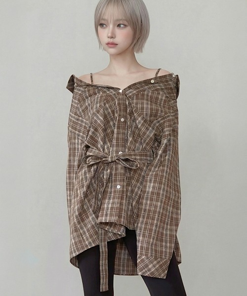 DURAS(デュラス)の「オフショルマルチチェックシャツ(シャツ/ブラウス・レディース・ブラウン/ネイビー/ブラック・FREE)」の21枚目の写真