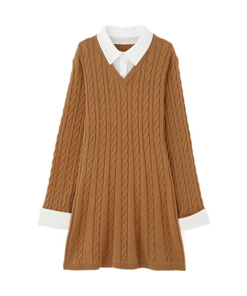 FREE'S MART（フリーズマート）の「◆レイヤード風ケーブルニットミニワンピース（ワンピース・レディース・ベージュ/ネイビー・SMALL/MEDIUM）」の3枚目の写真