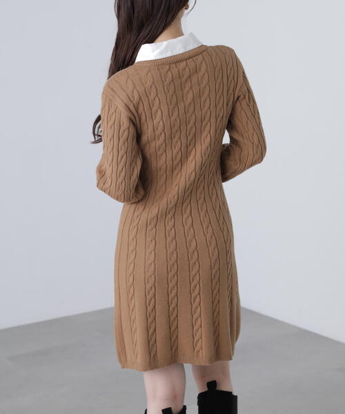 FREE'S MART（フリーズマート）の「◆レイヤード風ケーブルニットミニワンピース（ワンピース・レディース・ベージュ/ネイビー・SMALL/MEDIUM）」の12枚目の写真