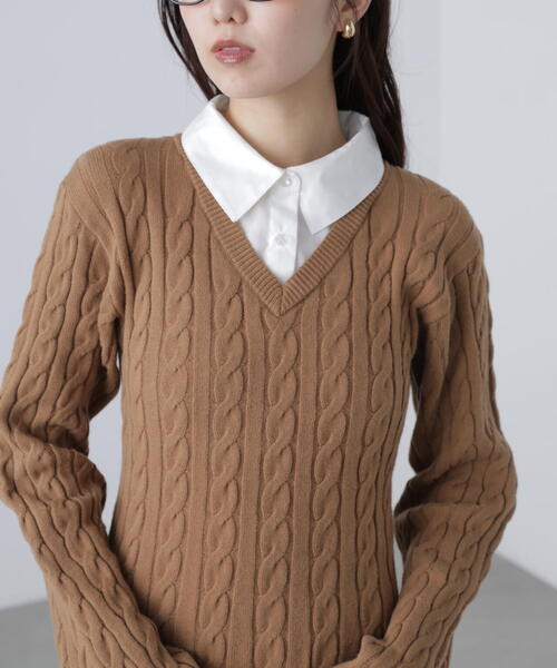 FREE'S MART（フリーズマート）の「◆レイヤード風ケーブルニットミニワンピース（ワンピース・レディース・ベージュ/ネイビー・SMALL/MEDIUM）」の13枚目の写真