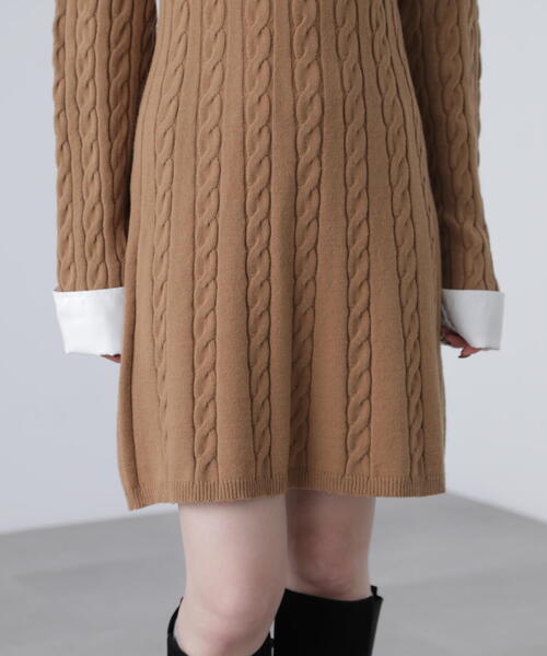 FREE'S MART（フリーズマート）の「◆レイヤード風ケーブルニットミニワンピース（ワンピース・レディース・ベージュ/ネイビー・SMALL/MEDIUM）」の15枚目の写真