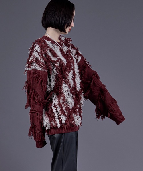 Ellno Loset（エルノロゼット）の「フリンジジャガードニットプルオーバー（ニット/セーター・メンズ・レッド/パープル/オフホワイト/ブラック・SMALL/MEDIUM/LARGE）」の19枚目の写真