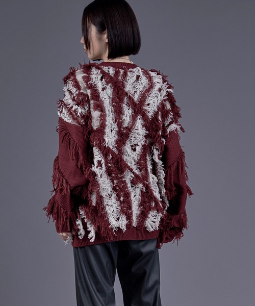 Ellno Loset（エルノロゼット）の「フリンジジャガードニットプルオーバー（ニット/セーター・メンズ・レッド/パープル/オフホワイト/ブラック・SMALL/MEDIUM/LARGE）」の20枚目の写真