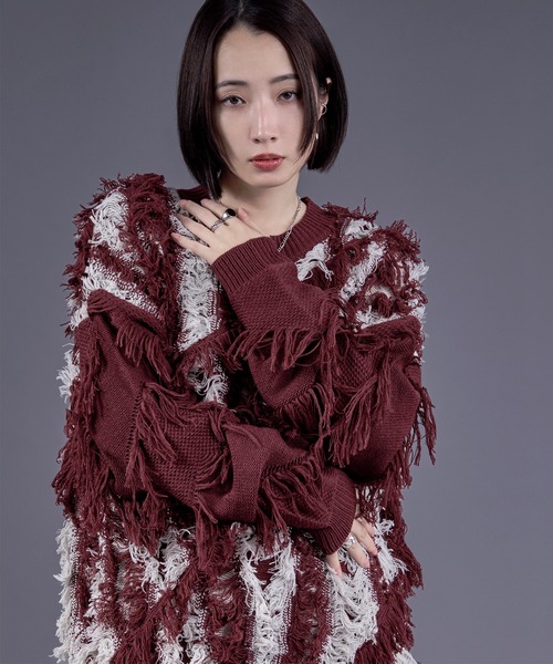 Ellno Loset（エルノロゼット）の「フリンジジャガードニットプルオーバー（ニット/セーター・メンズ・レッド/パープル/オフホワイト/ブラック・SMALL/MEDIUM/LARGE）」の16枚目の写真