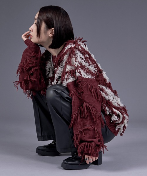 Ellno Loset（エルノロゼット）の「フリンジジャガードニットプルオーバー（ニット/セーター・メンズ・レッド/パープル/オフホワイト/ブラック・SMALL/MEDIUM/LARGE）」の15枚目の写真