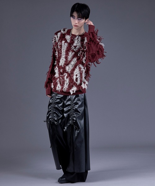 Ellno Loset（エルノロゼット）の「フリンジジャガードニットプルオーバー（ニット/セーター・メンズ・レッド/パープル/オフホワイト/ブラック・SMALL/MEDIUM/LARGE）」の13枚目の写真