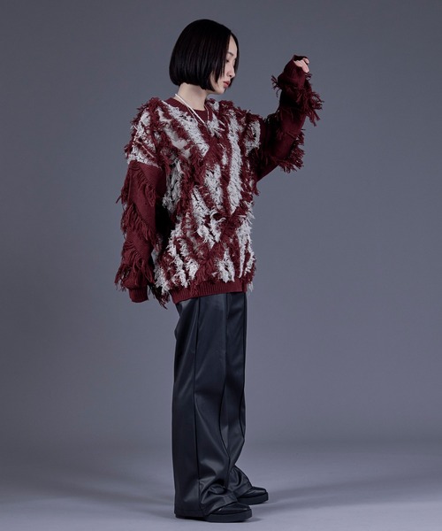 Ellno Loset（エルノロゼット）の「フリンジジャガードニットプルオーバー（ニット/セーター・メンズ・レッド/パープル/オフホワイト/ブラック・SMALL/MEDIUM/LARGE）」の22枚目の写真