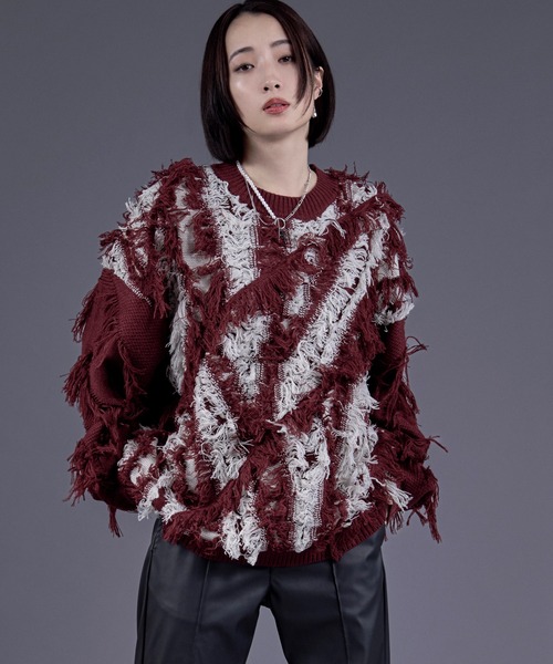 Ellno Loset（エルノロゼット）の「フリンジジャガードニットプルオーバー（ニット/セーター・メンズ・レッド/パープル/オフホワイト/ブラック・SMALL/MEDIUM/LARGE）」の17枚目の写真