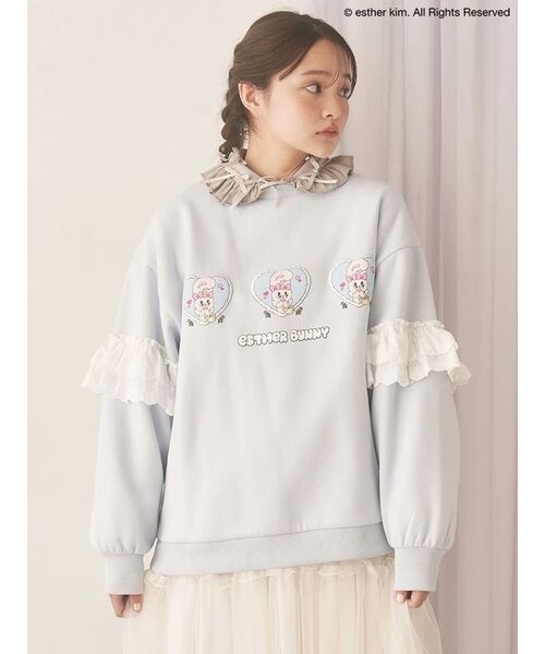merry jenny（メリージェニー）の「【Esther Bunny×merry jenny】ぷくぷくハート裏起毛トップス（スウェット・レディース・オフホワイト/ライトブルー/ピンク・FREE）」の7枚目の写真