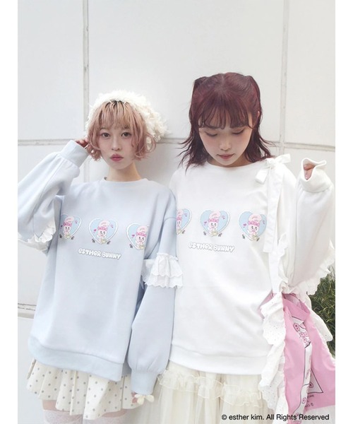 merry jenny(メリージェニー)の「【Esther Bunny×merry jenny】ぷくぷくハート裏起毛トップス(スウェット・レディース・オフホワイト/ライトブルー/ピンク・FREE)」の1枚目の写真
