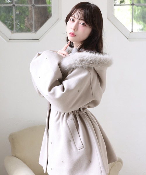 ナイスクラップ ビジュー付き女の子コート ビジュー付き女の子コート（ノーカラーコート）｜one after another