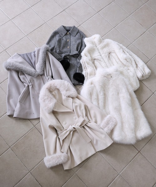 セール】ビジュー付き女の子コート（ノーカラーコート）｜one after