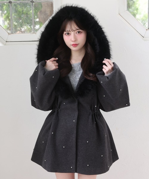 one after another NICE CLAUP（ワンアフターアナザーナイスクラップ）の「【今すぐお届け可能！】ビジュー付き女の子コート（その他アウター・レディース・ライトグレー/チャコールグレー/オフホワイト・FREE）」の20枚目の写真