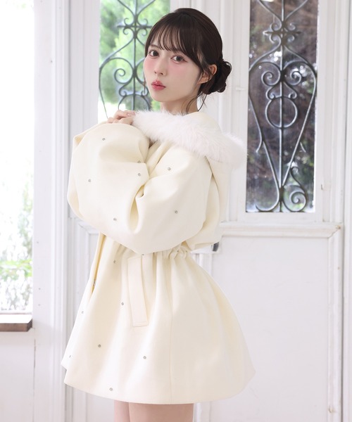 ナイスクラップ　コート ビジュー付き女の子コート（ノーカラーコート）｜one after another