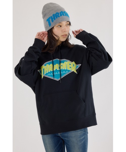 RODEO CROWNS WIDE BOWL（ロデオクラウンズワイドボウル）の「THRASHER レイヤードスウェットパーカー（パーカー・レディース・ブラック/ブルー/グレー×ホワイト・MEDIUM/LARGE）」の10枚目の写真