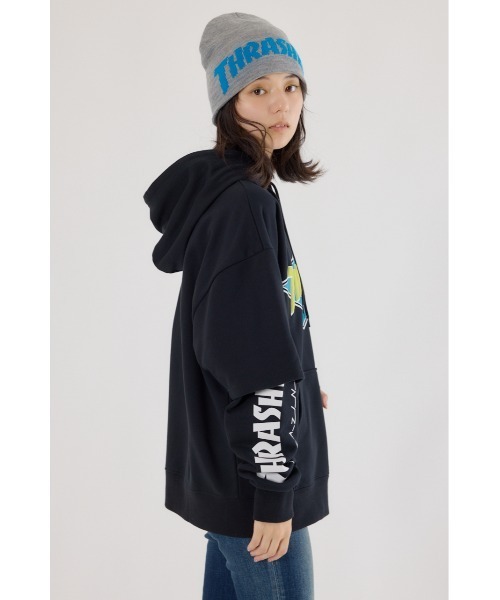 RODEO CROWNS WIDE BOWL（ロデオクラウンズワイドボウル）の「THRASHER レイヤードスウェットパーカー（パーカー・レディース・ブラック/ブルー/グレー×ホワイト・MEDIUM/LARGE）」の11枚目の写真