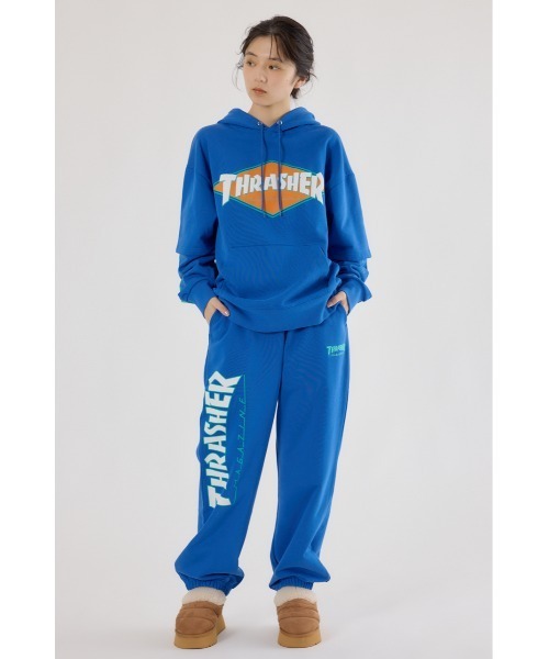 RODEO CROWNS WIDE BOWL（ロデオクラウンズワイドボウル）の「THRASHER レイヤードスウェットパーカー（パーカー・レディース・ブラック/ブルー/グレー×ホワイト・MEDIUM/LARGE）」の7枚目の写真