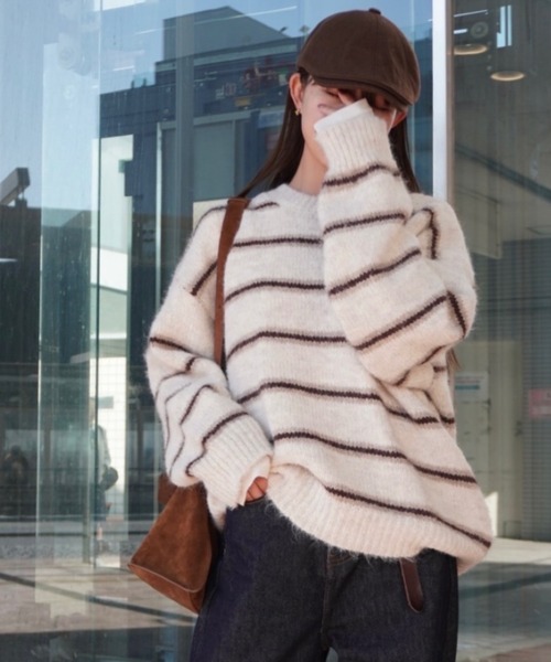 gossara（ゴサラ）の「ボーダールーズニット（ニット/セーター・レディース・グレー/チャコールグレー/アイボリー・FREE）」の2枚目の写真