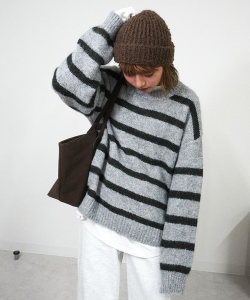 gossara（ゴサラ）の「ボーダールーズニット（ニット/セーター・レディース・グレー/チャコールグレー/アイボリー・FREE）」の13枚目の写真