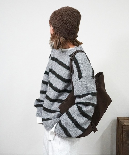 gossara（ゴサラ）の「ボーダールーズニット（ニット/セーター・レディース・グレー/チャコールグレー/アイボリー・FREE）」の16枚目の写真