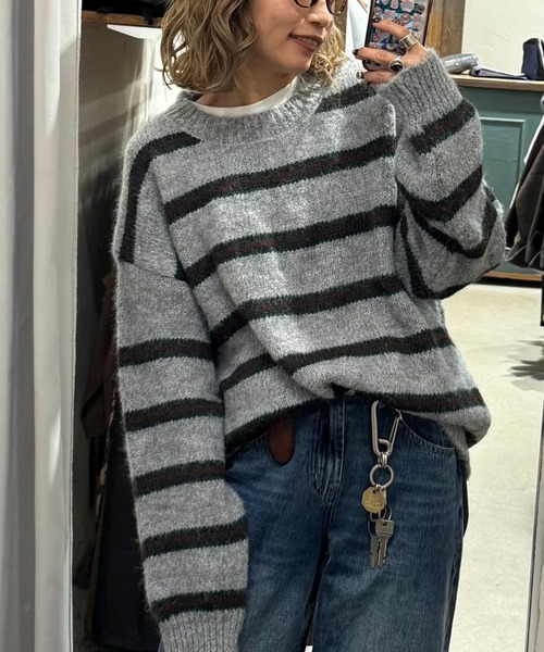 gossara（ゴサラ）の「ボーダールーズニット（ニット/セーター・レディース・グレー/チャコールグレー/アイボリー・FREE）」の19枚目の写真