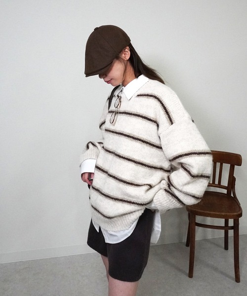 gossara（ゴサラ）の「ボーダールーズニット（ニット/セーター・レディース・グレー/チャコールグレー/アイボリー・FREE）」の5枚目の写真